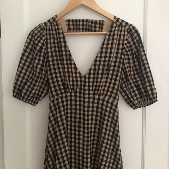 SOLD - Elm Beige Gingham Midi Dress - Picture 8 of 13